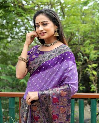 purple original Handmade Bandhej with Faux Kanchipuram zari and minakari weaving big Border bandhani saree 2