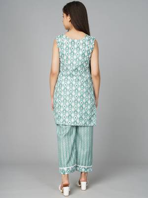 Blue printed cotton kids pavadai set 3