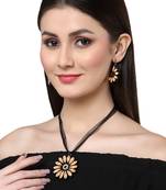 Anekaant Beige & Gold Floral Paper Quilling Necklace with Earrings