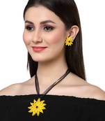 Anekaant Yellow & Black Floral Paper Quilling Necklace with Earrings