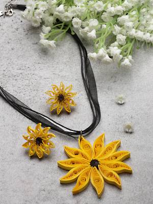 Anekaant Yellow & Black Floral Paper Quilling Necklace with Earrings 2