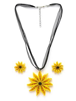Anekaant Yellow & Black Floral Paper Quilling Necklace with Earrings 3