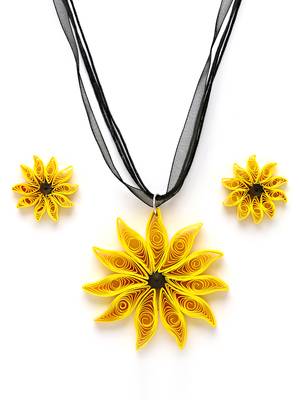 Anekaant Yellow & Black Floral Paper Quilling Necklace with Earrings 4