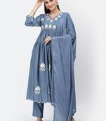 Light-blue thread embroidery chanderi silk salwar