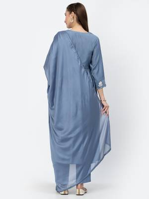 Light-blue thread embroidery chanderi silk salwar 2