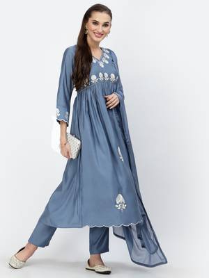 Light-blue thread embroidery chanderi silk salwar 3