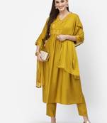 Mustard thread embroidery chanderi silk salwar