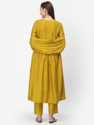 Mustard thread embroidery chanderi silk salwar 2