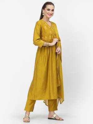 Mustard thread embroidery chanderi silk salwar 3