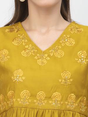 Mustard thread embroidery chanderi silk salwar 4