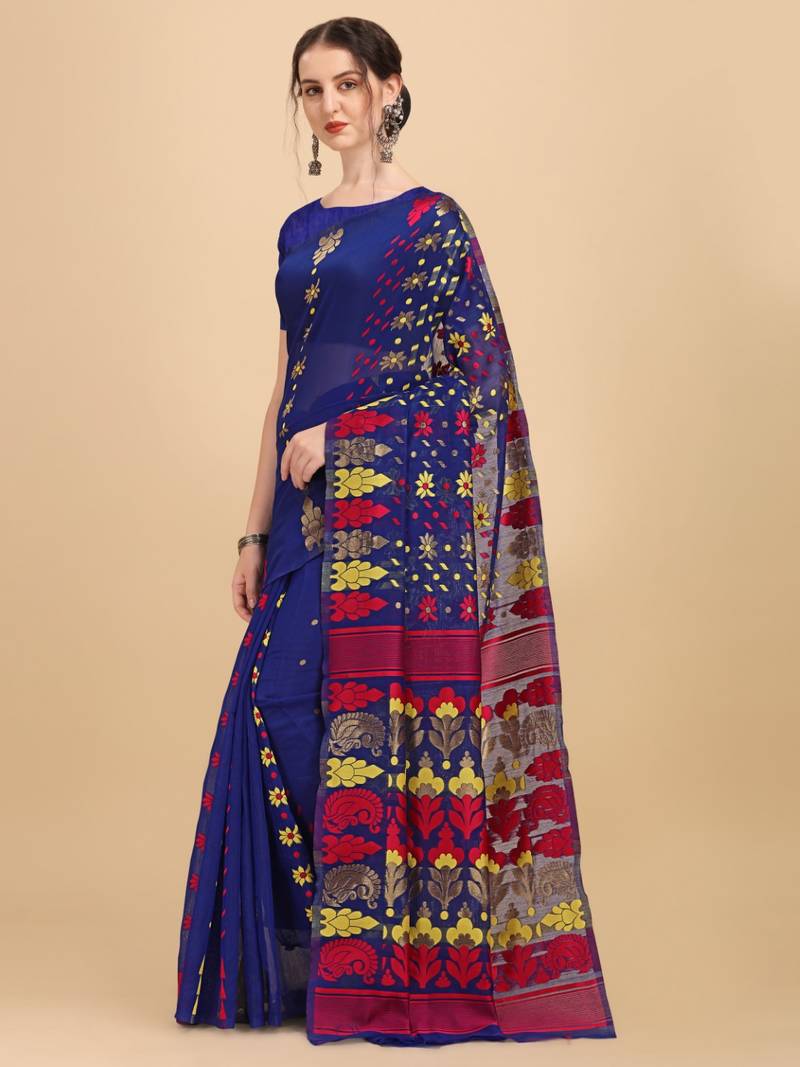 Blue woven silk saree with blouse