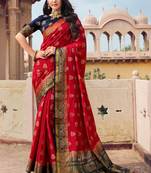 Red hand woven pure kanjivaram silk saree with blouse