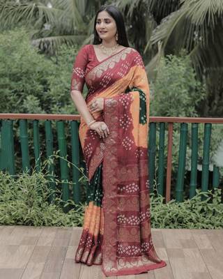 Multicolor Comfortable Bandhej Silk Drapes That Is Super Stylish And Pretty Bandhani Saree 1