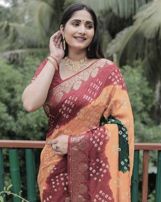 Multicolor Comfortable Bandhej Silk Drapes That Is Super Stylish And Pretty Bandhani Saree 2