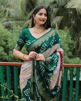 Multicolor Comfortable Bandhej Silk Drapes That Is Super Stylish And Pretty Bandhani Saree 2