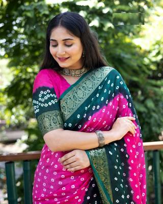 Multicolor Comfortable Bandhej Silk Drapes That Is Super Stylish And Pretty Bandhani Saree 2