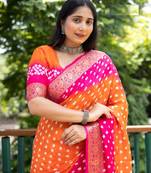multicolor comfortable Bandhej silk drapes that is super stylish and pretty Bandhani saree
