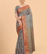 Grey woven silk saree with blouse