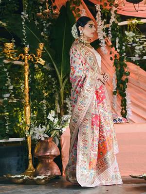 White woven pure silk saree with blouse 1