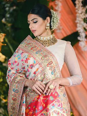 White woven pure silk saree with blouse 2