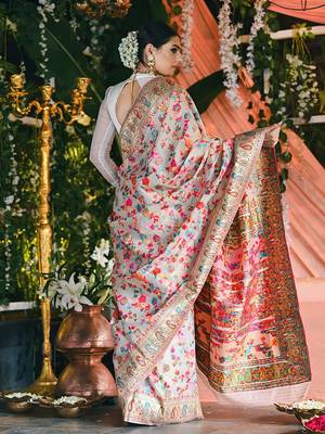 White woven pure silk saree with blouse 3