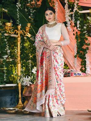 White woven pure silk saree with blouse 4