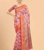 Light baby pink woven silk saree with blouse