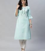 Blue embroidered cotton cotton-kurtis