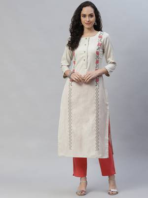 Cream embroidered cotton cotton-kurtis 1