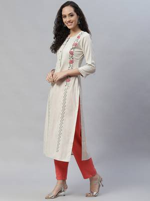 Cream embroidered cotton cotton-kurtis 2