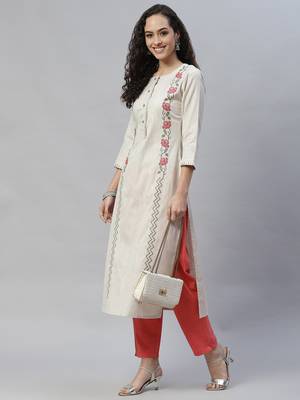 Cream embroidered cotton cotton-kurtis 4