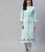 Blue embroidered cotton cotton-kurtis