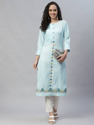 Blue embroidered cotton cotton-kurtis 4