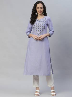 Blue embroidered cotton cotton-kurtis 1