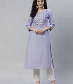 Blue embroidered cotton cotton-kurtis