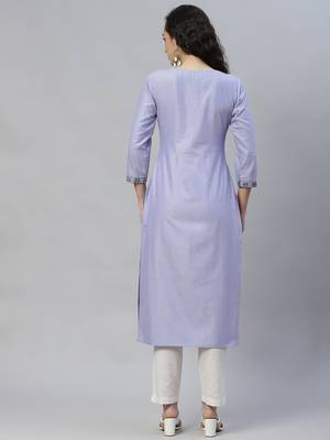 Blue embroidered cotton cotton-kurtis 2