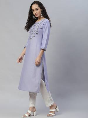 Blue embroidered cotton cotton-kurtis 3