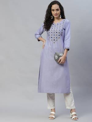 Blue embroidered cotton cotton-kurtis 4