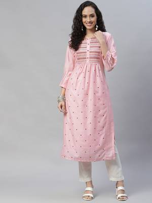 Pink embroidered cotton cotton-kurtis 1