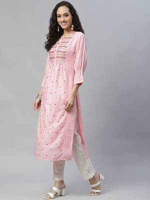 Pink embroidered cotton cotton-kurtis 2