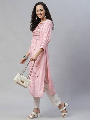 Pink embroidered cotton cotton-kurtis 4