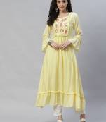 Yellow embroidered cotton cotton-kurtis