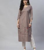 Light-brown embroidered cotton cotton-kurtis