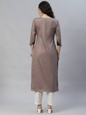 Light-brown embroidered cotton cotton-kurtis 3