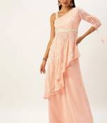 Ethnovogue Ready To Wear Pink Embroidered Georgette Indo Western