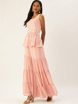 Ethnovogue Ready To Wear Pink Embroidered Peplum Top N Palazzo Set 3