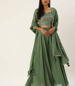 Ethnovogue Ready To Wear Green Embroidered Georgette Crop Top N Sharara
