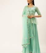 Ethnovogue Ready To Wear Blue Net Embroidered Palazzo Suit