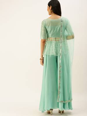 Ethnovogue Ready To Wear Blue Net Embroidered Palazzo Suit 2