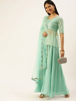Ethnovogue Ready To Wear Blue Net Embroidered Palazzo Suit 3